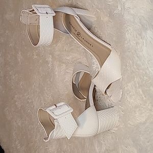 White snake skin block heels